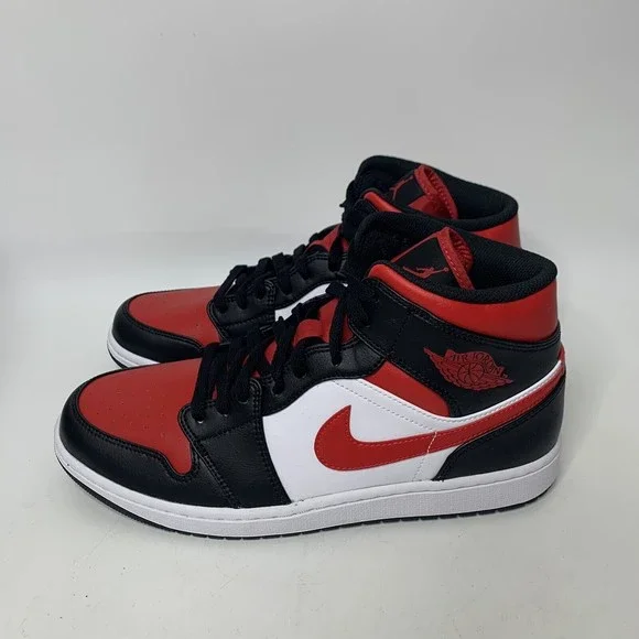 Nike Air Jordan 1 Mid Mens 10.5 'Bred Toe' Red Black White 554724 079 NEW